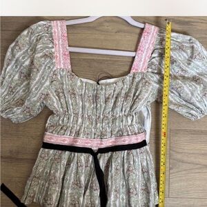 Lulu Von Siga Floral Puff Sleeve Top with Pink Accents NWT